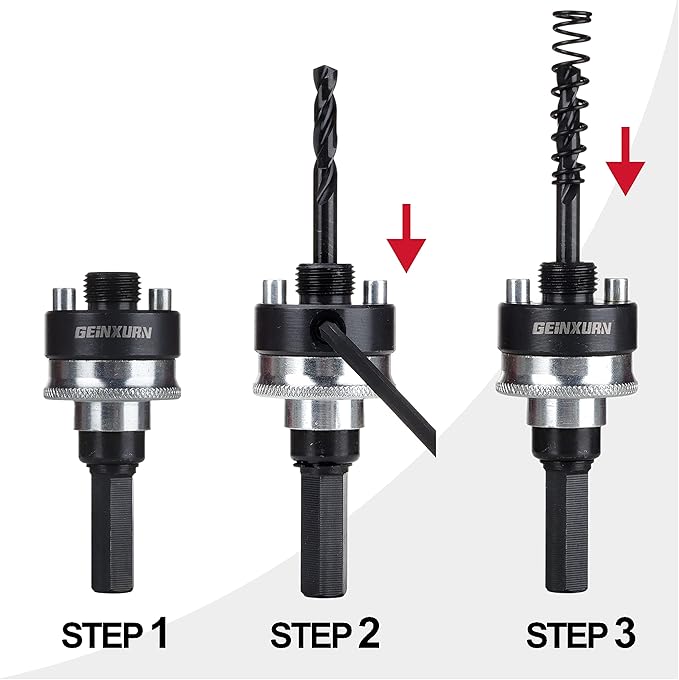 Heavy Duty Quick Change Hole Saw Mandrel, 7/16-Inch and 3/8 Inch Hole Saw Arbor with 3Pcs Central Drill/2PCS Hex wrench/2Pcs Spring