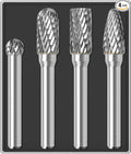 4Pcs Carbide Burr Set 1/4 Shank w/Clear Box Head Dia 8mm Die Grinder Bits Rotary Tools Attachment Kit Rasp File Accessories Metal Wood Stone Steel Grinding Deburring Cutting Porting Carving