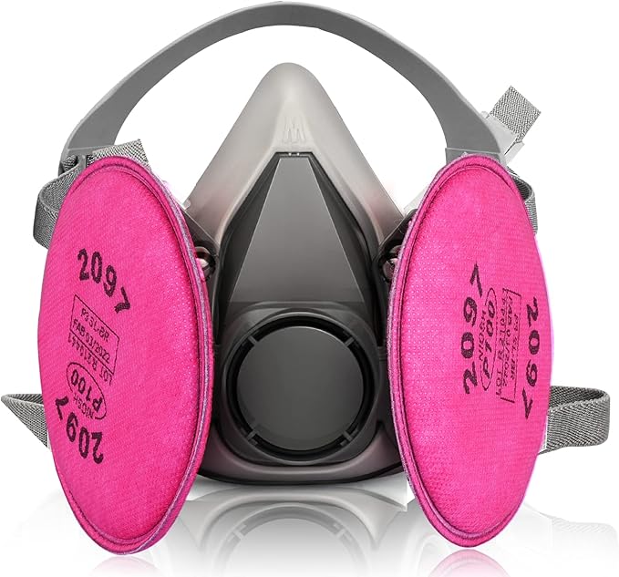 Half Facepiece Reusable Respirator， with 2097 filters Against Dust, Particle, Pollen, Lead Paint & Asbestos,Widely Used in Painting, Cement plant，Decorating Carpentry, Welding, Metal Cutting