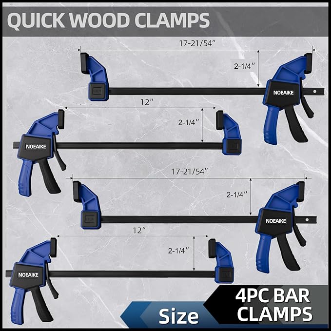 Bar Clamps for Woodworking,4-Pack Wood Clamps 12 Inch Light Duty One-Handed Woodwoking,Quick Grip/Spreader Clamps Set 150LBS Load Limit with Quick Change Button.