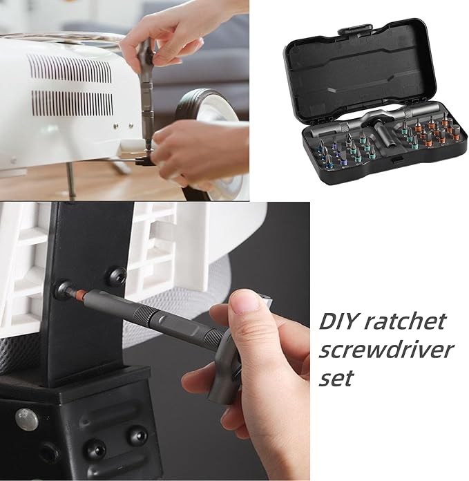 24 in 1 Magnetic Ratchet Screwdriver Set – Ratcheting Multi-Bit Screwdriver Kit with T-Handle, 24 High-Magnetic Bits, Compact & Portable for DIY, Furniture Assembly, Electronics, and Home Repair
