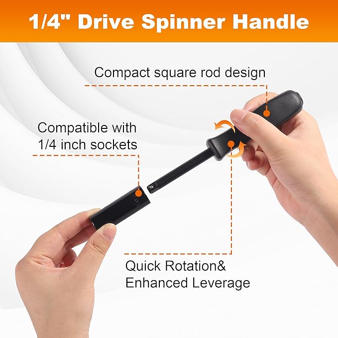 16-Piece 1/4" Drive Socket Set, Metric (4mm-15mm), Deep Sockets, 72-Tooth Ratchet Wrench, Drive Spinner Handle, 6 Point Design, Cr-V