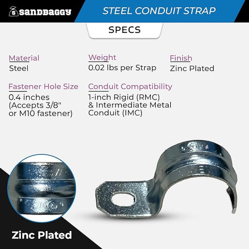 1-Inch One-Hole Conduit Strap | Steel Clamp for Rigid/IMC - Sandbaggy (1 inch, 100, Count)