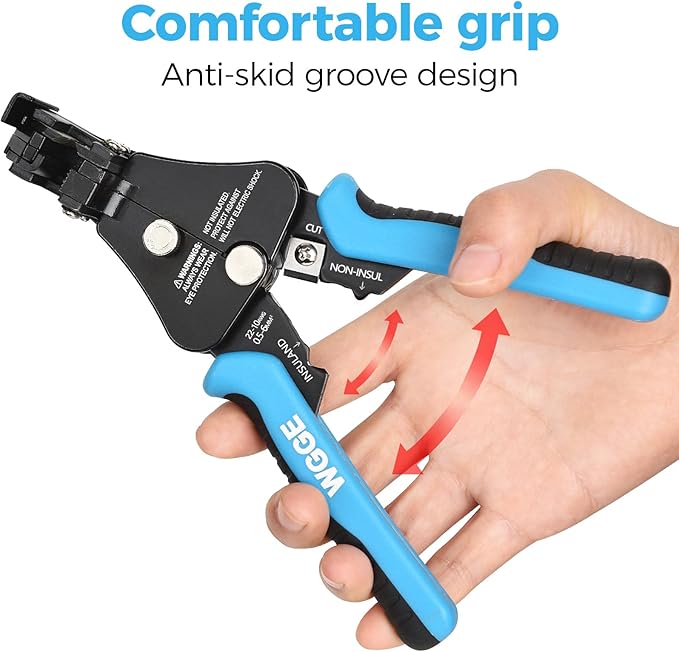WGGE Automatic Heavy Duty Wire Stripper/Wire Cutter, 3 IN 1 Adjustable Wire Stripper Tool for 8-18 AWG Solid and Stranded Electrical Wire | 10-22 AWG Wire Crimping Tool