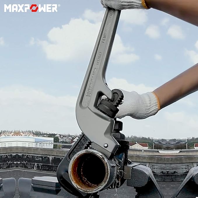 MAXPOWER 18-inch Pipe Wrench, Heavy Duty End Pipe Wrench Aluminum 45 Degree Angled Plumbing Wrench