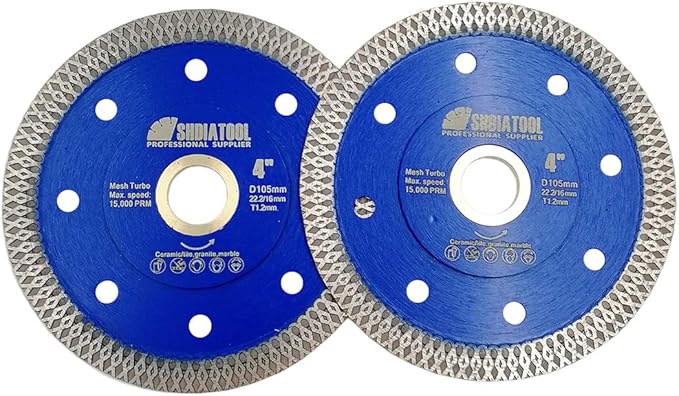 SHDIATOOL 4-Inch Diamond Saw Blade (2-Pack) for Porcelain Tile, Ceramic, Granite, Marble, and Brick – Super Thin X Turbo Segments for Fast, Chip-Free Cutting, Reinforced Core for Stability