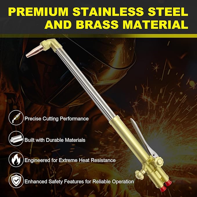 900FC Type Straight Cutting Torch, 21 Inch Oxygen Acetylene Cutting Torch with 1-101 Cutting Tip, Built-in Flashback Arrestors and Check Valves, Straight Cutting Outfit
