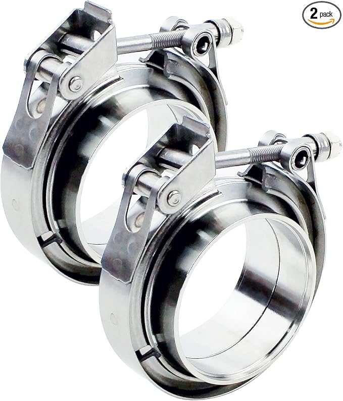 4 inch V Band Clamp - 2 sets of Quick Release Vband Exhaust Clamp with Flange Stainless Steel for Automotive exhaust system, turbocharger, downpipe and mufflers (4" - 2 Pack)