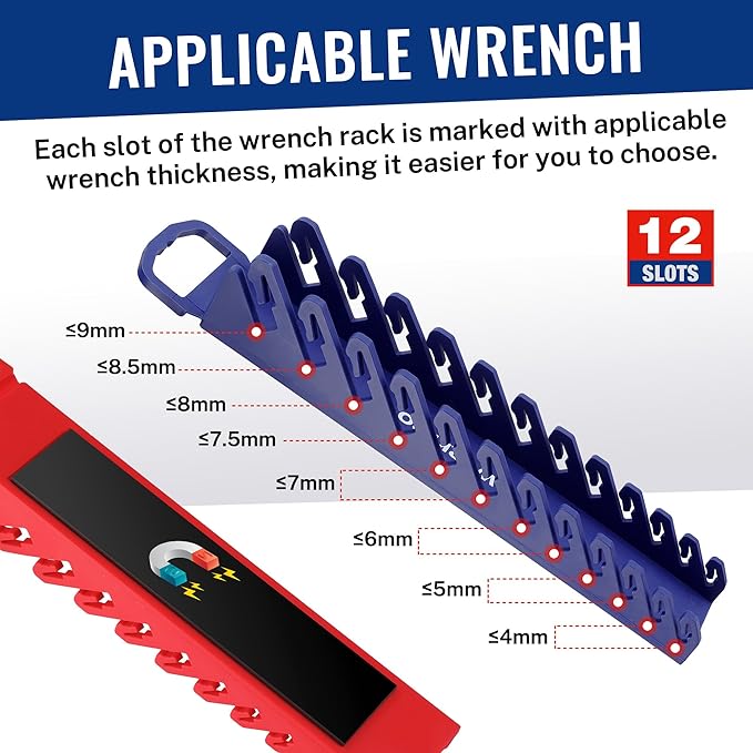 WORKPRO 8-Piece Magnetic Socket Organizer and Magnetic Wrench Organizer Set, Socket Holder Set 1/4", 3/8", 1/2" Drive Metric SAE Socket Storage, Metric SAE Wrench Holder(Socket, Wrench not Included)