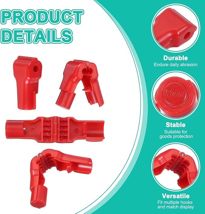 PATIKIL 5 mm Stop Peg Lock, 25 Pcs Pegboard Hooks Anti Sweep Theft Hook Locks Plastic Pegs for Mobile Accessories Shop Clothes Retail Security Display, Red
