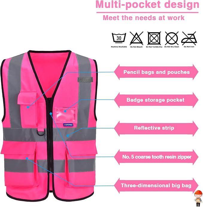 A-SAFETY Pink Safety Vests for Women,Working Safety Vest with Reflective Strips,XXL