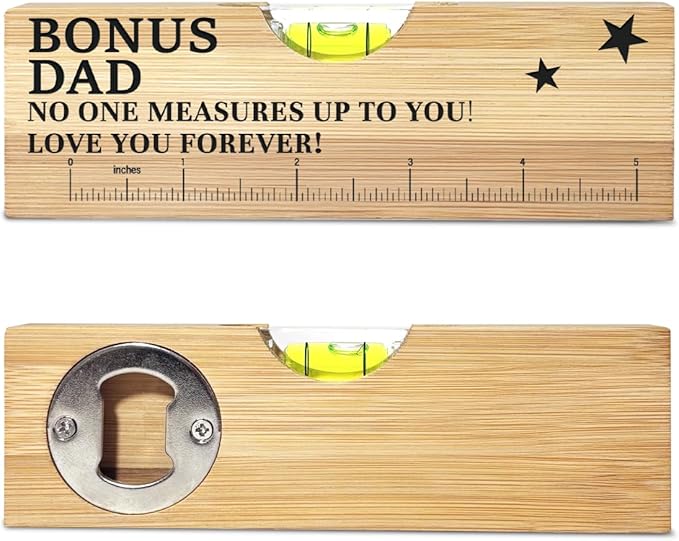 Christmas Gifts for Bonus Dad Stepdad from Daughter Wooden Spirit Level, Fathers Day Birthday Gifts for Stepdad Stepped up Dad Papa from Daughter Son Wooden Spirit Level Bottle Opener