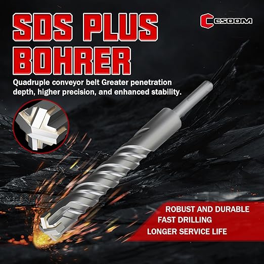 CSOOM SDS Plus Rotary Hammer Drill Bit 1"x8.27", Professional Concrete Drill Bit for Concrete, Brick, Stone and Cement Walls