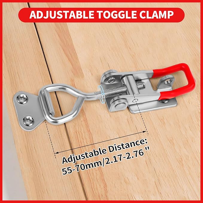 6 Pack Toggle Clamp Latch,550Lbs Holding Capacity 4002 Heavy Duty Adjustable Latch Hardware Toggle Latches with Lock Hole for Woodworking Jigs & Fixtures,Smoker,Tire Carrier,Tool Box,Cabinet