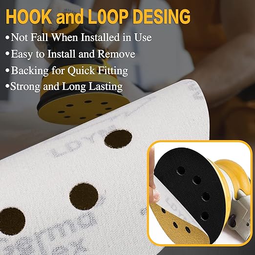 100PCS 5 Inch 8 Hole Sanding Discs 240 Grit,Gold Round Hook and Loop Sandpaper for Random Orbital Sander