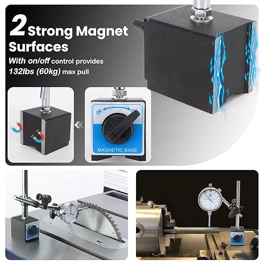 Dial Indicator with Magnetic Base 0-1.0" Precision Gauge, 0.001" Accuracy, Magnetic Dial Indicator Kit with Fine Adjustment for Machining, Maintenance, Inspection, DIY, Auto Repair (Blue, SAE 0-1")