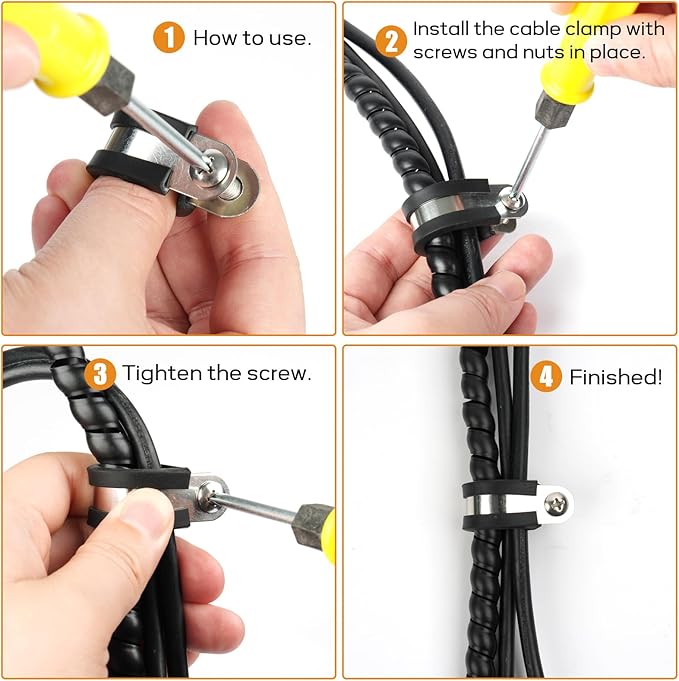20 Pcs 1/2 Inch 304 Stainless Steel Cable Clamp, Rubber Cushioned Insulated Clamp, Conduits Pipe Strap Clamps for Pipe Fixing on Various Surfaces