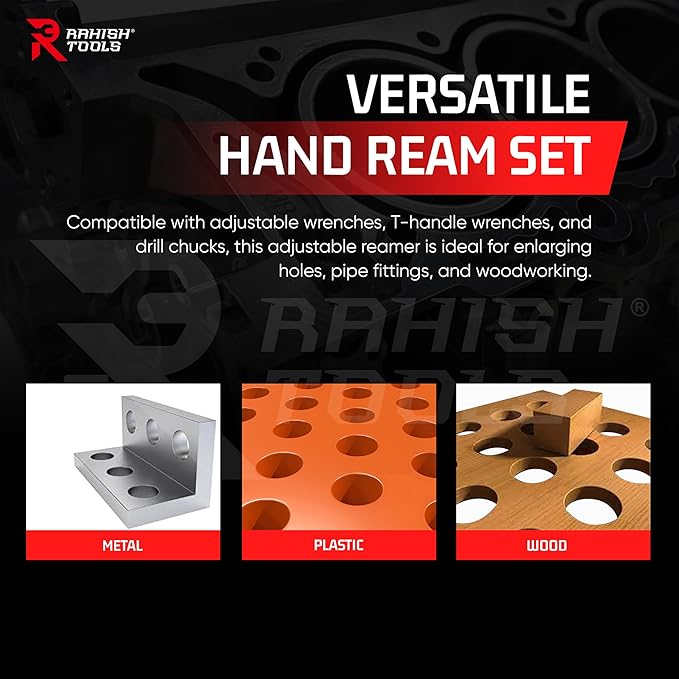 Adjustable Hand Reamer Tool H4 to H14 Sizes - 15/32" to 1-1/2” Reaming Tool for Precise Hole Finishing with 6 Carbon Steel Blades - Hand Tools Reamers for Metal & Wood - 11.90mm - 38.10mm