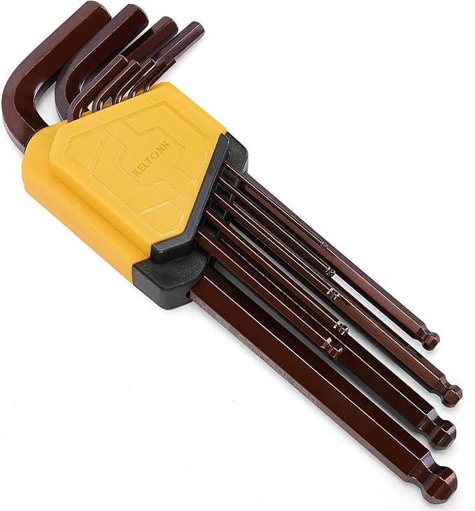 Metric Hex Key Ball End S2 Alloy Bronze – 9PCS Metric Allen Wrench Set, S2 Steel, 1.5–10mm, 6.7in, for High Torque Jobs, DIY Repairs, Bike & Machine Maintenance