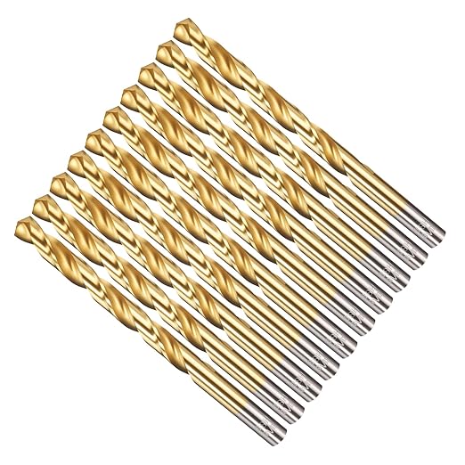 Drill Bit, 5/16" Cutting Diameter, 4341 HSS TiN Coated 135° Cutting Angle Jobber Bits - (Applications: for Drilling Soft Metal Plastic Wood), 10-Pieces