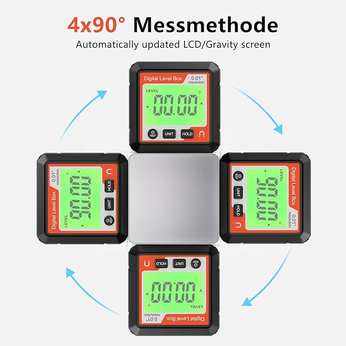 Digital Angle Gauge Magnetic, LCD Backlit Protractor Inclinometer Level Box, Slope Finder for Woodworking, Carpentry, Construction and Machinery (Precision Angle Measurement Tool)