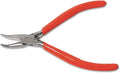 The Beadsmith Slim Line Bent Chain Nose Pliers, 4.75 inches (120mm) with polished steel head, red PVC comfort grip handle with double-leaf spring, tool for jewelry making