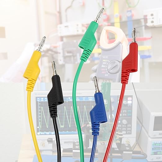 Sumnacon Multimeter Banana Plug to Crocodile Alligator Clip Test Probe, 5PC 4mm Stackable Colorful Silicone Banana Plug to Alligator Clip Test Probe Lead Wire Cable 9.8Ft/3M