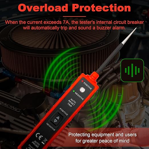 Power Circuit Probe Tester 6V-24V DC Test Light Car Fuse Tester Tool 12V Short Circuit Finder 12V Auto Electrical Tester Kit Component Tester Polarity Identify with Overload Protection,Long Test Lead
