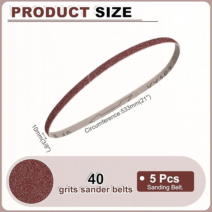 HARFINGTON 3/8 x 21 Inch Sanding Belts, 10 Pcs 40 Grits Aluminum Oxide Abrasive Belt Sander File Belt for Woodworking, Metal Polishing, Knife Sharpener