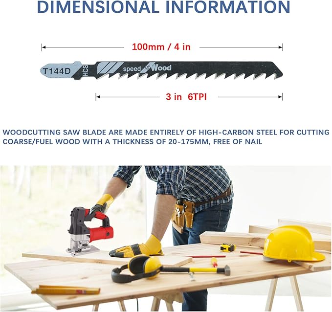 20-Piece T144D 4 Inch 6 TPI Assorted T-Shank Jig Saw Blades Set for Speed Cutting Wood