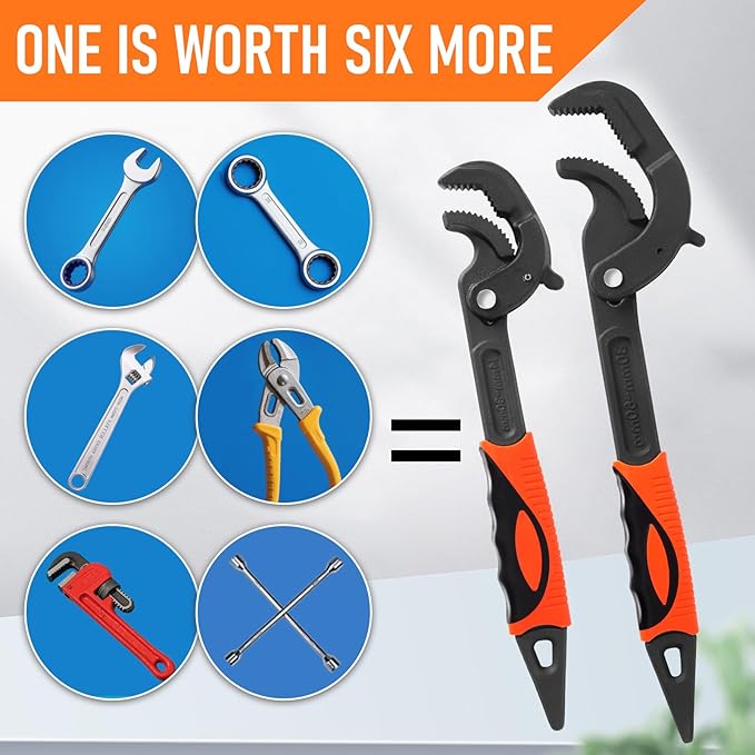 Pipe Wrench Set, 10” and 15” Self Adjusting Wrench 2-Piece Plumbing Tools for 0.55“-2.36”/14-60mm Standard Nuts, Irregular Nuts,Pipes Use