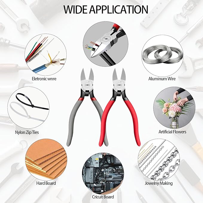 2 Pack Wire Cutters,6.5 Inch Flush Cutters,Wire Cutters heavy Duty,Spring Loaded Cutting Pliers,Side Cutters (Red&Grey)