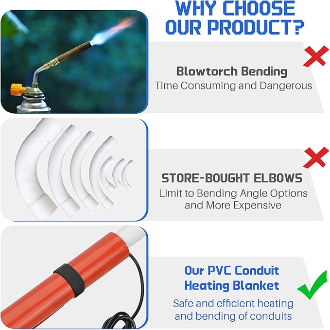 PVC Heating Blanket, PVC Conduit Bender Use High-Quality Silicone Material, Faster heating speed with Longer Service Life, 120V/200W (2" To 3")