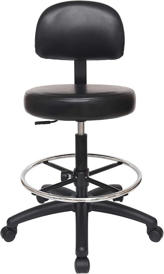 Chair Master Round Vinyl Chair/Stool-Black-for Garage, Counters, Shop, Kitchen, Computer Desks, Drafting Tables. Easy to Clean! (Glides, Tall Bench/Drafting 24"-34")
