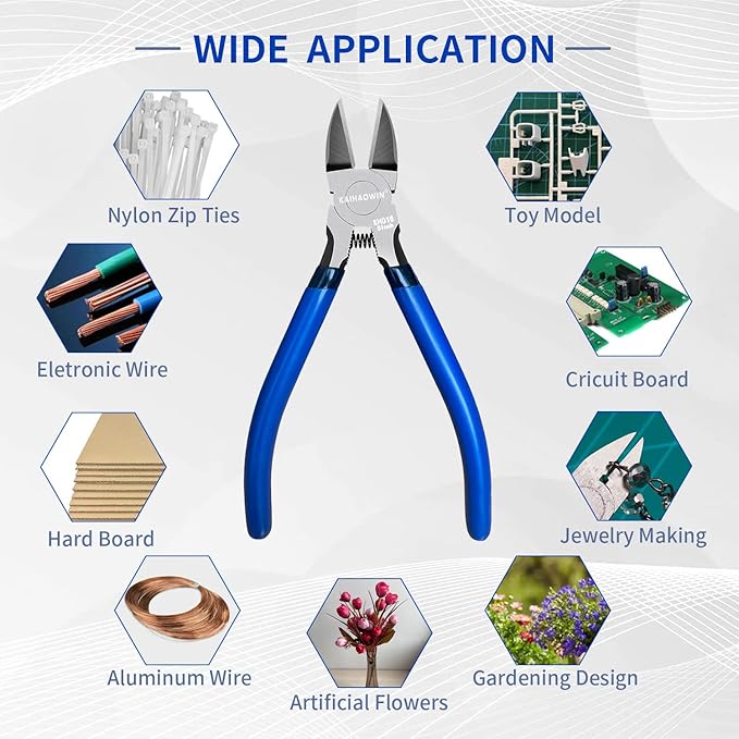 Wire Cutters 5", 5 Pack KAIHAOWIN Precision Flush Cutters Ultra Sharp Wire Cutters for Crafting Side Cutters Wire Snips Spring Loaded Dikes Wire Cutter for Jewelry Making, Blue with Black Handle