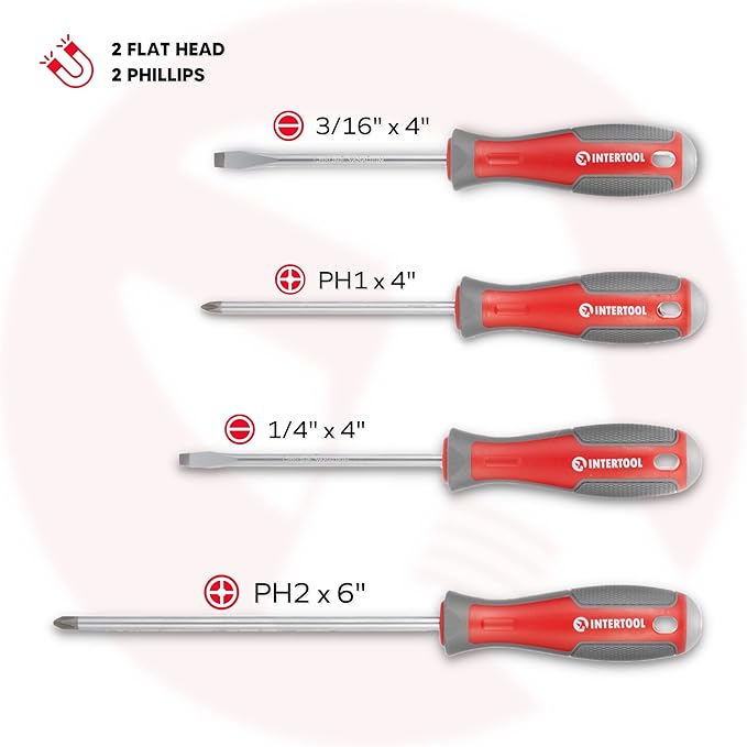 INTERTOOL Screwdriver & Precision Driver Tool Set with Magnetic tips and Bits - Phillips, Flat Head, Torx, Hex - Cr-V Steel with Cushion Grip Handles VT08-3329