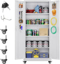 73 Inches Metal Storage Cabinet on Wheels,Garage Storage Cabinet with Wheels and 4 Adjustable Shelves,Rolling Cabinets for Garage,Office,Warehouse,Assemble Required(White)