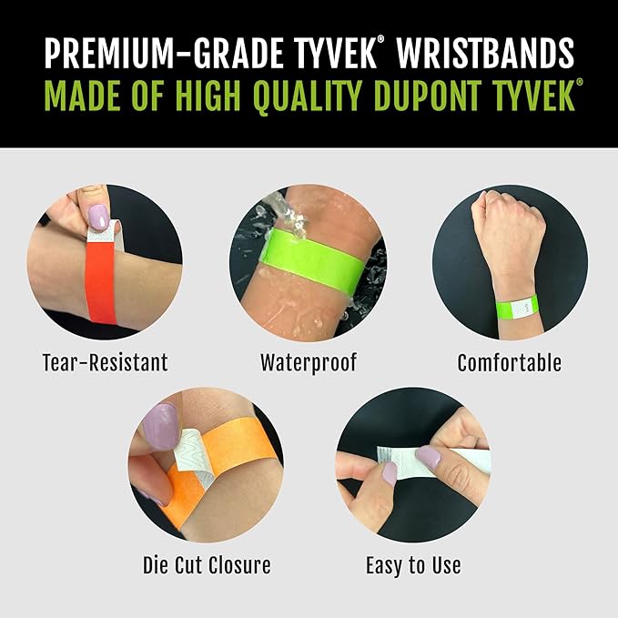 1,000 WristCo Caribbean Blue Tyvek Wristbands for Events - Comfortable Tear Resistant Paper Bracelets ID Wrist Bands for Concerts Festivals Admission Party Identification