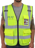 Dib Safety Reflective Vest Mesh, High Visibility Vest with Pockets and Zipper, Construction Work Vest ANSI Class 2, Yellow Mesh L