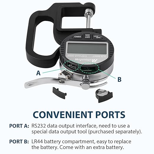 Digital Thickness Gauge 0.001mm/0.00005" | 0-25.4mm/1.0" Electronic Micrometer Thickness Meter with LCD Display, Unit Conversion, Storage Case, Extra Battery