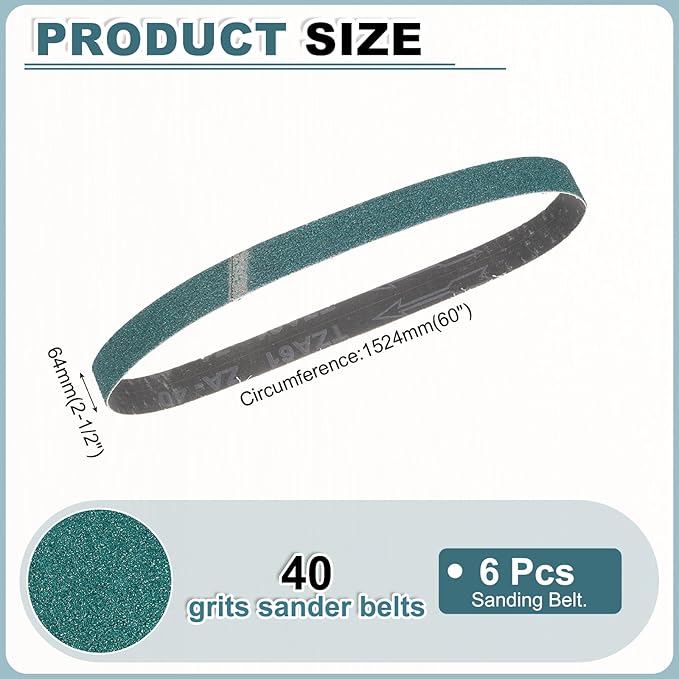 HARFINGTON 2 1/2 x 60 Inch Sanding Belts, 6 Pcs 40 Grit Zirconia Abrasive Belt Sander File Belt for Woodworking, Metal Polishing, Knife Sharpener