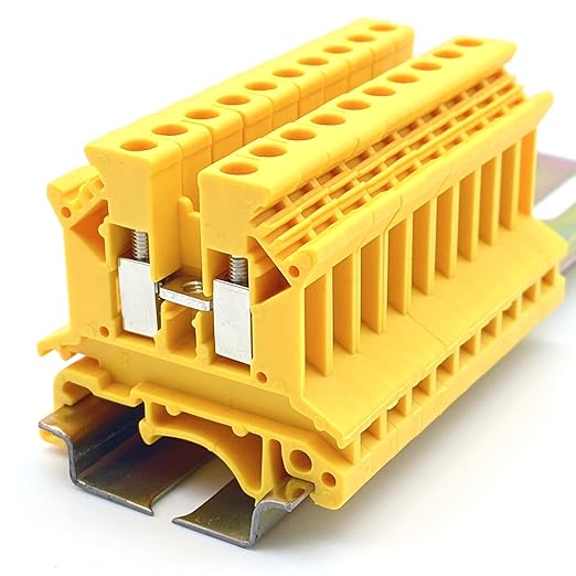 Erayco UK2.5B-Y DIN Rail Terminal Block, Screw Clamp, 600V 20A 24-12AWG, Pack of 100 (Yellow)