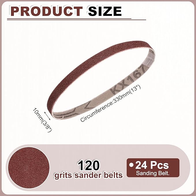 HARFINGTON 3/8 x 13 Inch Sanding Belts, 24 Pcs 120 Grits Aluminum Oxide Abrasive Belt Sander File Belt for Woodworking, Metal Polishing, Knife Sharpener