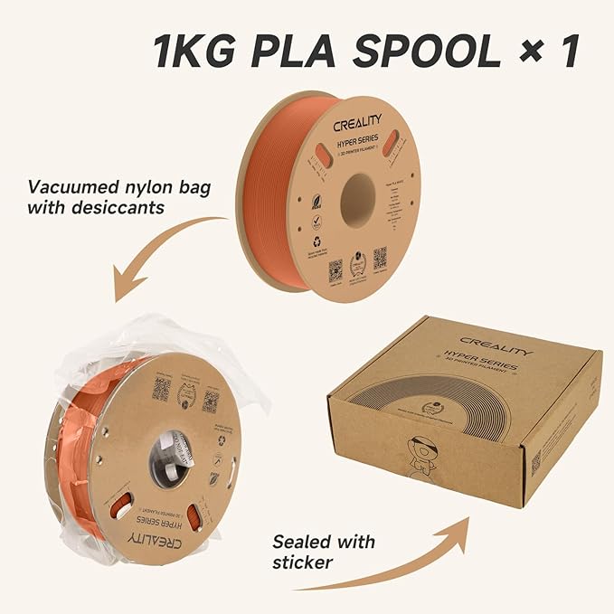 Official Creality Hyper PLA Filament 1.75mm, High Speed PLA 30-600mm/s 3D Printer Filament, Dimensional Accuracy +/-0.02mm, Fit Most FDM 3D Printers, 1KG(2.2lbs) Spool Burnt Orange