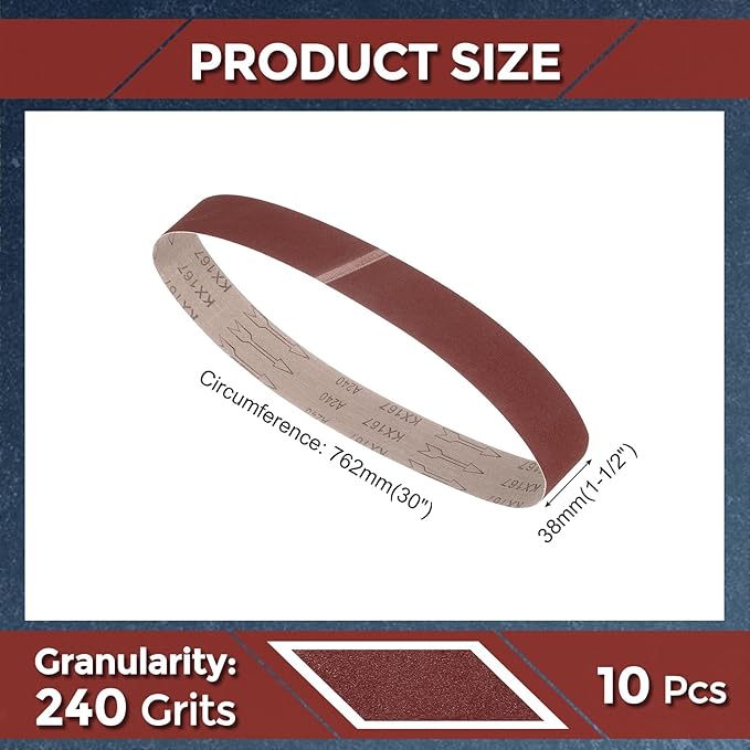 10 Pcs Sanding Belts 1-1/2 x 30 Inch 240 Grit Aluminum Oxide Abrasive Sandpaper for Belt Sander Metal Grinding Wood Working Weld Rust Removal
