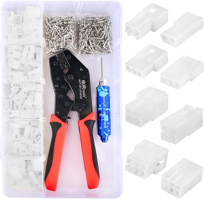 JRready ST6552 .062” Pin Connector Kit 3.68mm Pitch Upgraded Handle Pin Removal Crimping Tool 2pin 3pin 4pin 6pin Molex Wire Connectors Housing 18-24AWG Pins Sockets 1.57mm Diameter