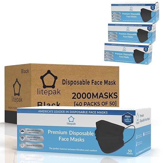 2000pcs Kids Disposable Face Masks - 3 Ply Kids Masks for Boys Girls (Black)