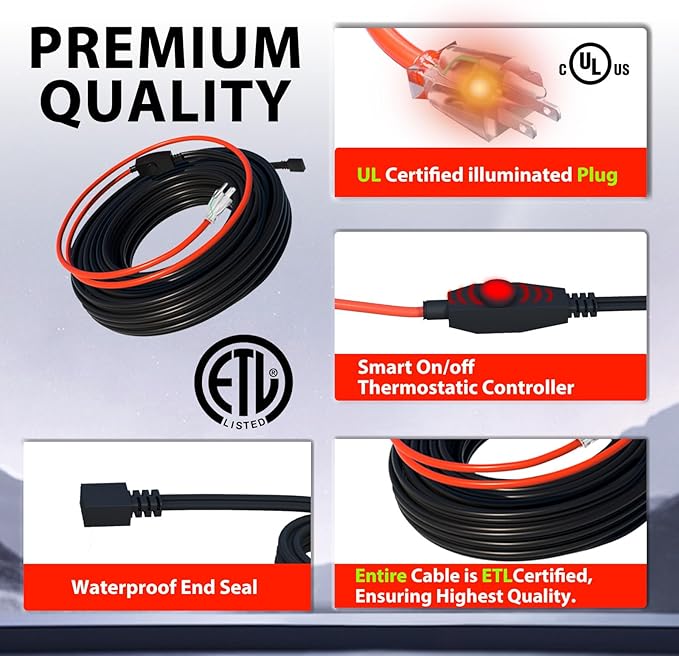 HEATIT Heat Tape Electric Heating Cable Automatic Heat Tape Pipe Freeze Protected Heated Cable 14 Feet