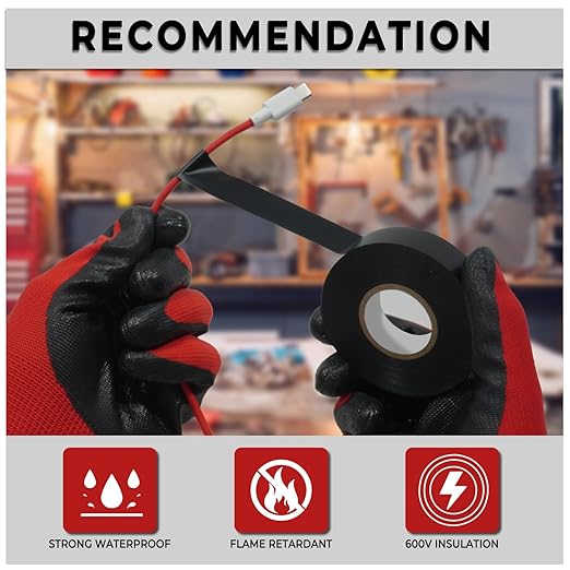 SWRT 0.75 in x 66 FT Black Electrical Tape Waterproof, 3 Pack High Temp Electric Tape Under 600V for All Weather - UV Protection - Flame Retardant