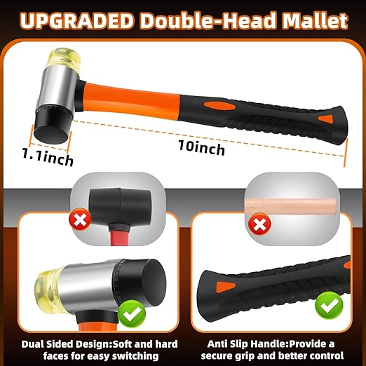 Laminate Wood Flooring Installation Kit, 6 in 1 Vinyl Flooring Tools with Double-Faced Mallet, Tapping Block with Handle, 2 in 1 Flooring Spacers, Heavy Duty Pull Bar, 40 Spacers, Tape Measure